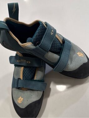 Kids Teal and Gold Suede Climbing Sneakers with Double Velcro